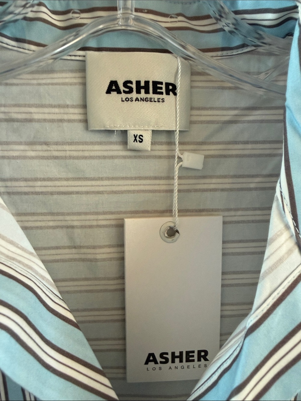 ASHER Karis Button Down striped shirt color brown/ blue color Size XSmall NWT - Picture 3 of 9